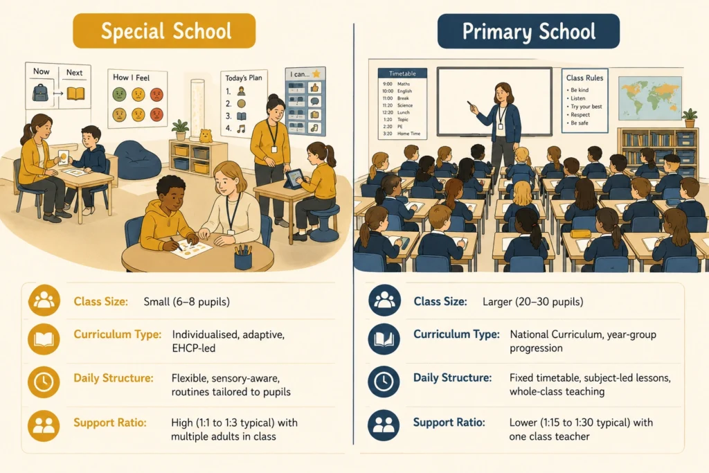 Special Schools vs Primary Schools: Structure, Class Size, and Support