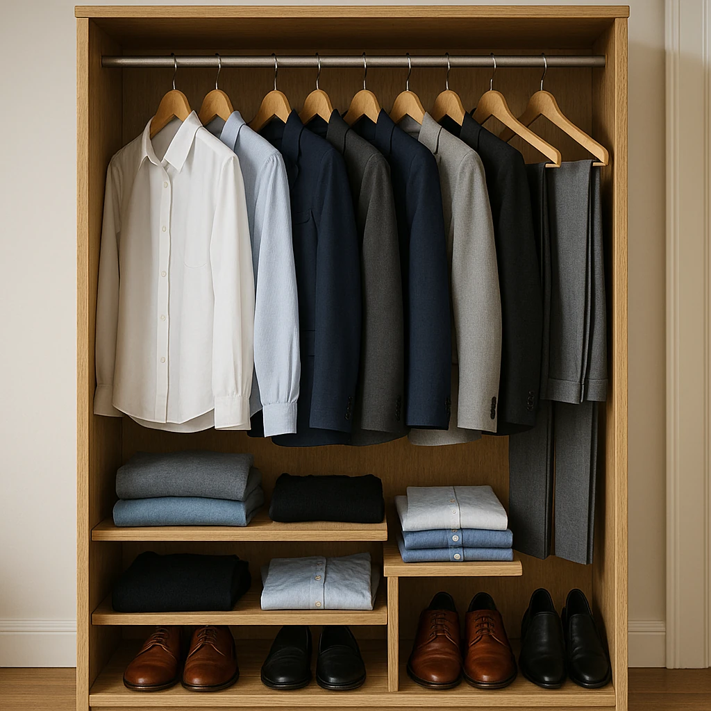 dressing for the UK weather: organized professional wardrobe